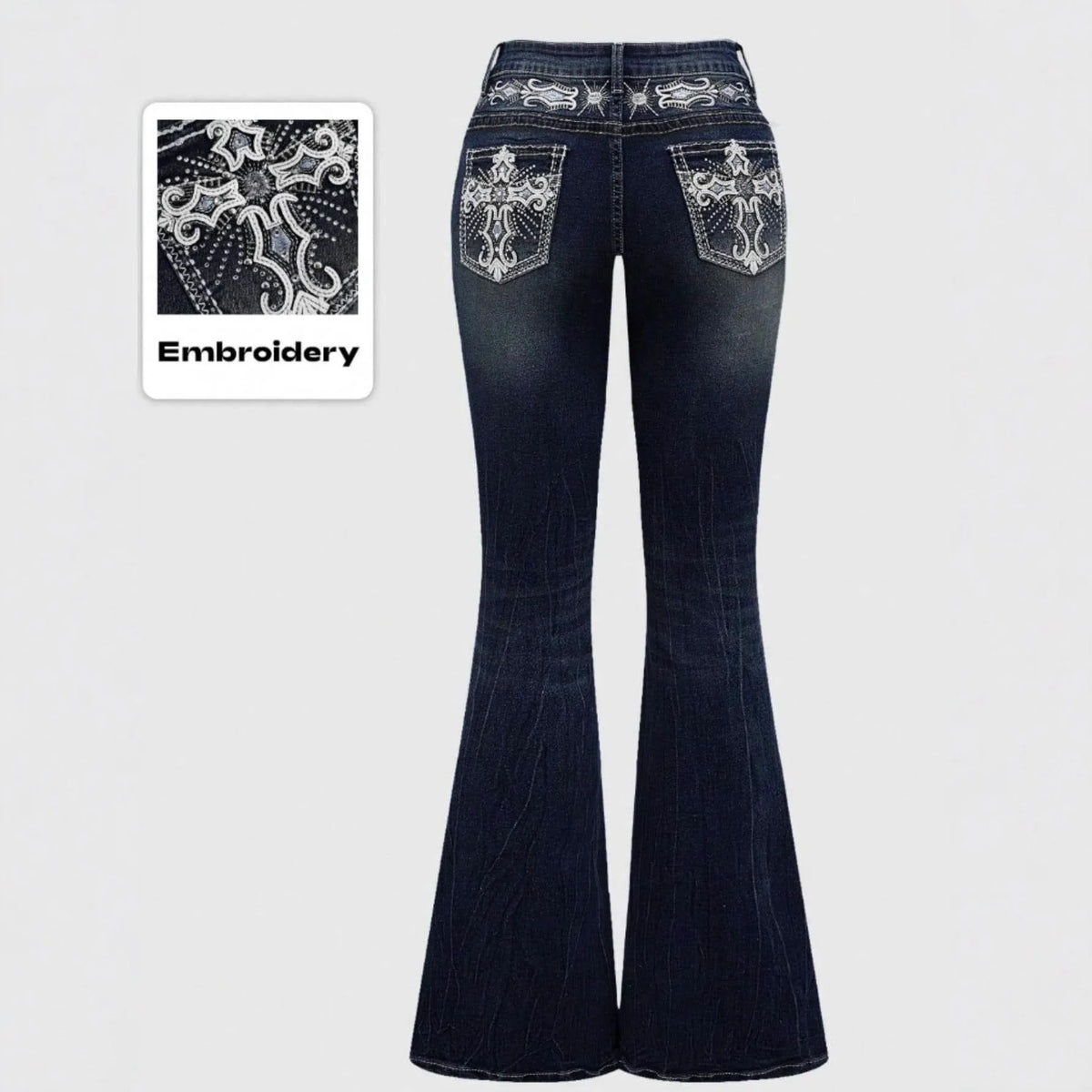 Vintage Embroidered Rhinestone Flare Jeans – Women's Bootcut Denim