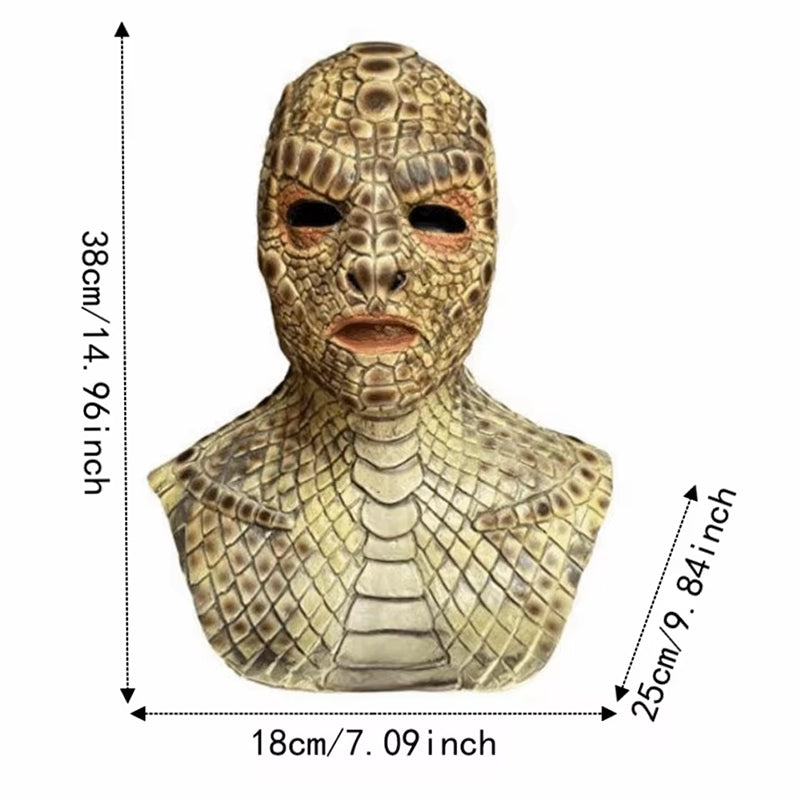 Lizard Man Basilisk Mask – Realistic Scaled Full Face Latex Reptile Headpiece, Unisex Adult Horror Costume