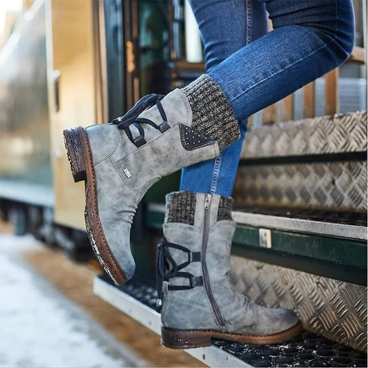 Women Winter Mid-Calf Boot Flock Winter Shoes Ladies Fashion Snow Boots Shoes Thigh High Suede Warm