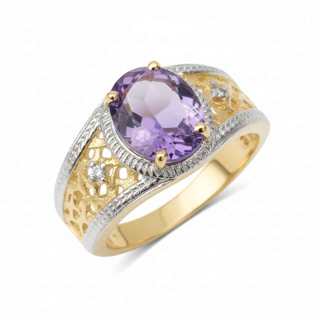 2.5 CTW Amethyst Gold Filigree Ring