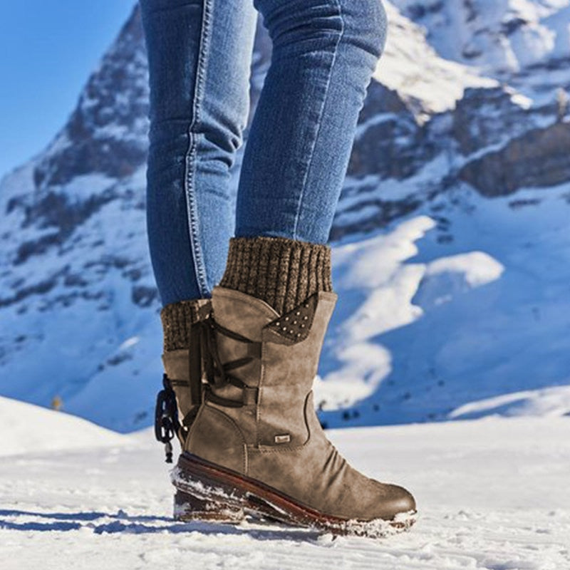 Women Winter Mid-Calf Boot Flock Winter Shoes Ladies Fashion Snow Boots Shoes Thigh High Suede Warm