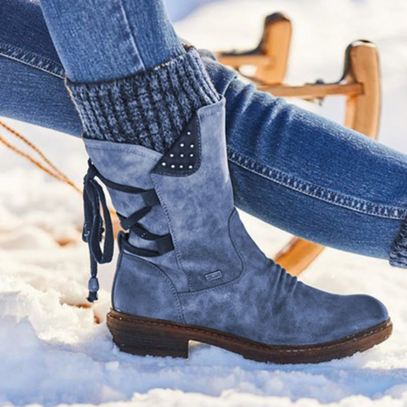 Women Winter Mid-Calf Boot Flock Winter Shoes Ladies Fashion Snow Boots Shoes Thigh High Suede Warm