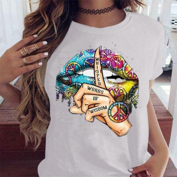 Watercolor Lips Graphic Tee – Women's Fashion Top