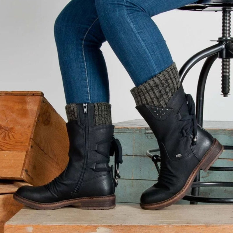 Women Winter Mid-Calf Boot Flock Winter Shoes Ladies Fashion Snow Boots Shoes Thigh High Suede Warm