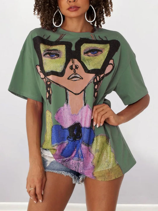 Sequin Dropped Shoulder Vintage Tee – Women's Fashion Top