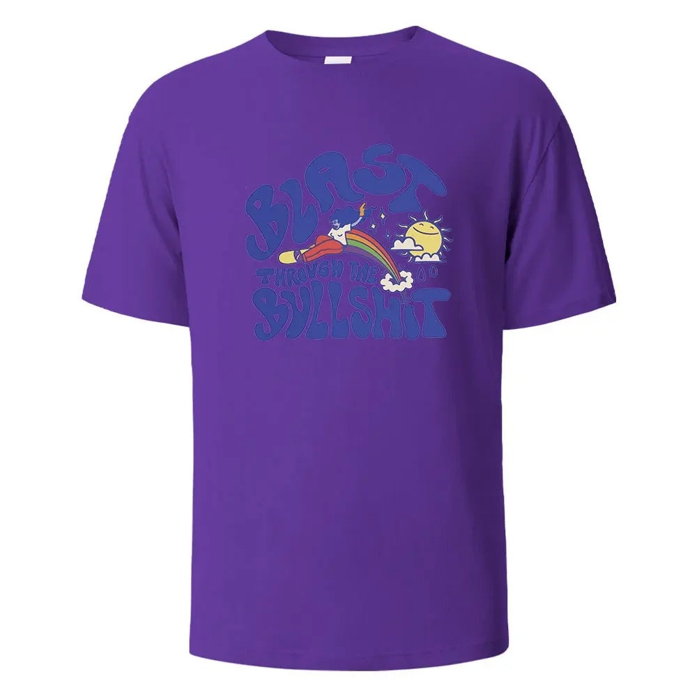 Blast Throvgh The Bvllshit Print T-Shirt  Cotton Summer Tees
