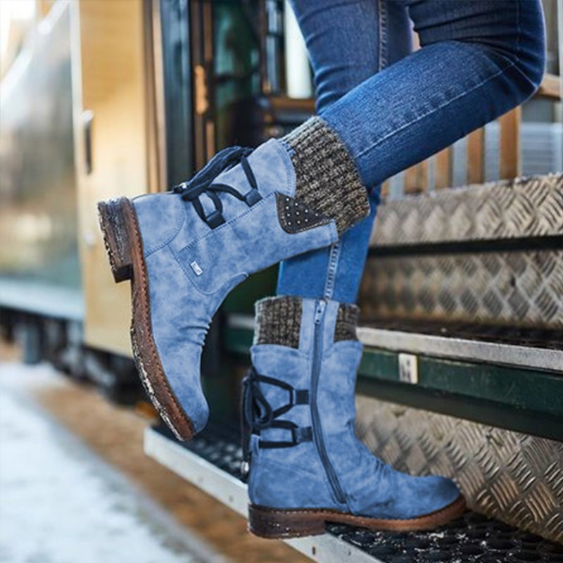 Women Winter Mid-Calf Boot Flock Winter Shoes Ladies Fashion Snow Boots Shoes Thigh High Suede Warm