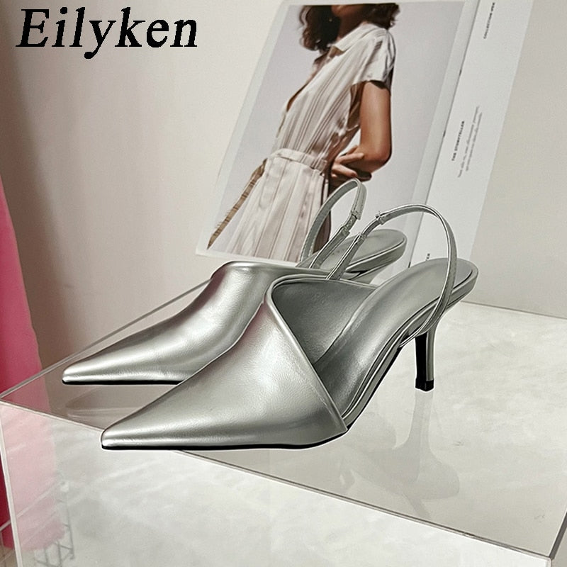 Spring New Women Slingback Pumps Sandals Pointed Toe Slip On Thin High Heel Ladies Elegant Shoes Sanda