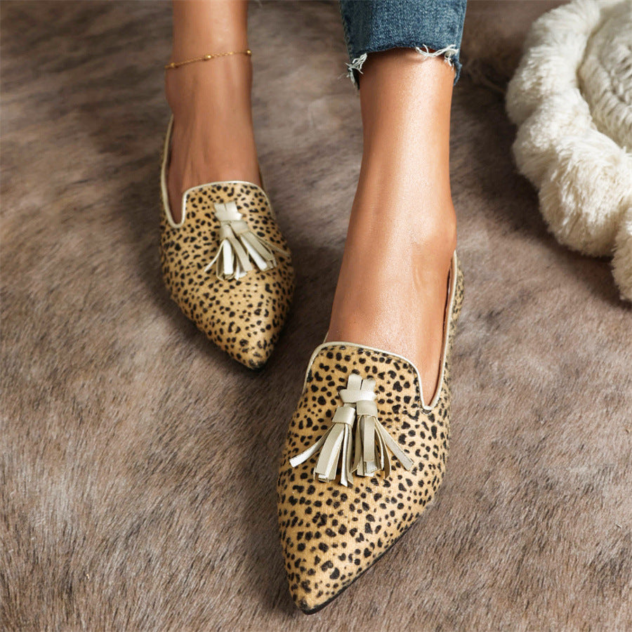 Ladies Pointed Toe Fashion Fringe Leopard Mixed Colors women's Flats Casual Soft Woman Shoes