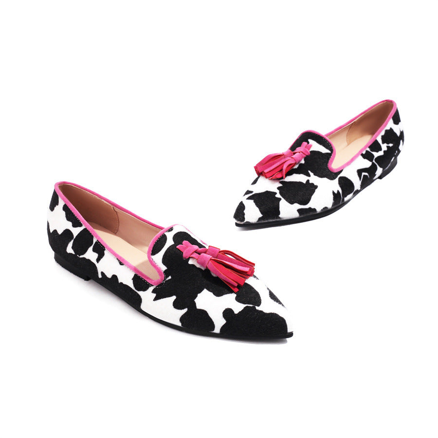 Ladies Pointed Toe Fashion Fringe Leopard Mixed Colors women's Flats Casual Soft Woman Shoes