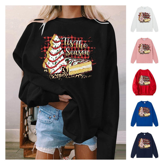 Cake print Christmas hoodie for ladies