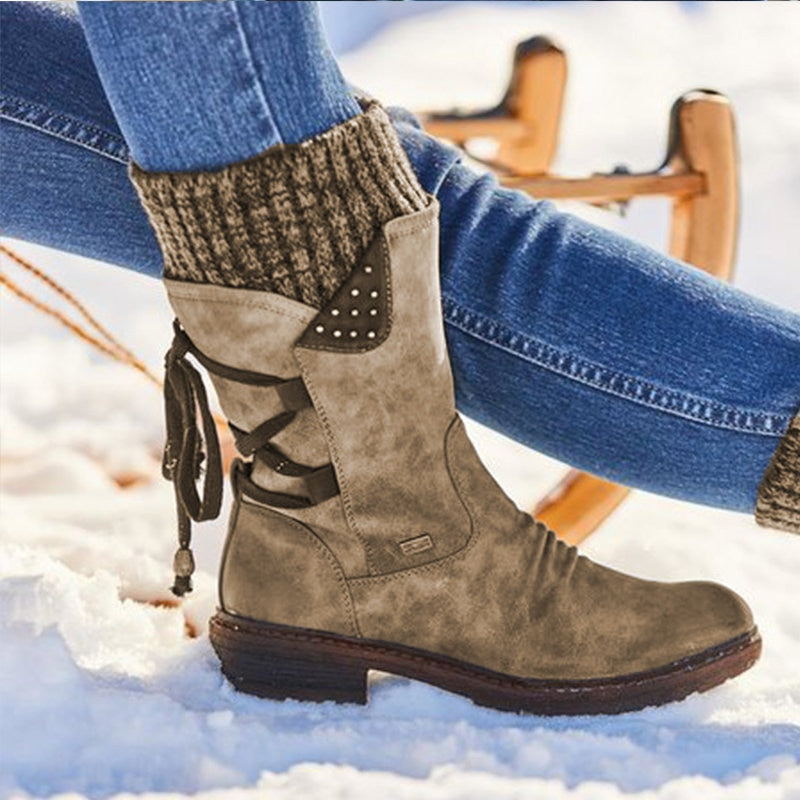 Women Winter Mid-Calf Boot Flock Winter Shoes Ladies Fashion Snow Boots Shoes Thigh High Suede Warm