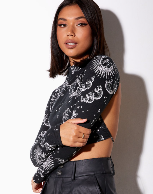 High Street Dragon Printed Women T-Shirts Sexy Backless Crop Top Long Sleeve Bandage Tops High Neck Lace Up T-Shirt Graphic Tees