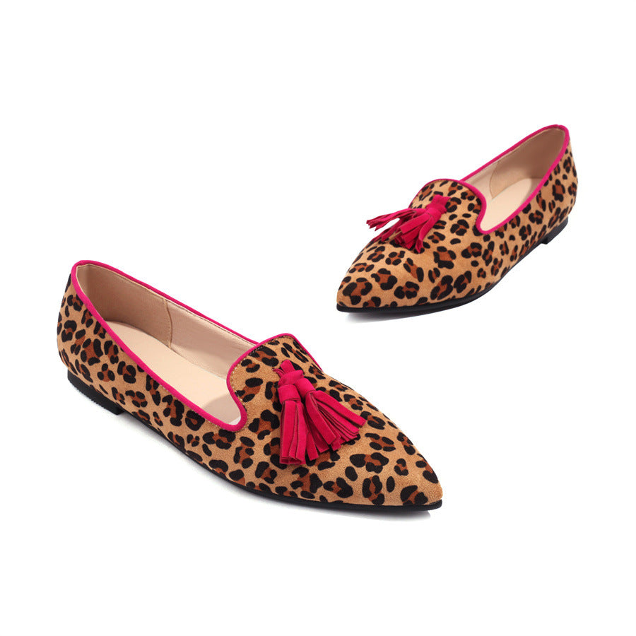Ladies Pointed Toe Fashion Fringe Leopard Mixed Colors women's Flats Casual Soft Woman Shoes