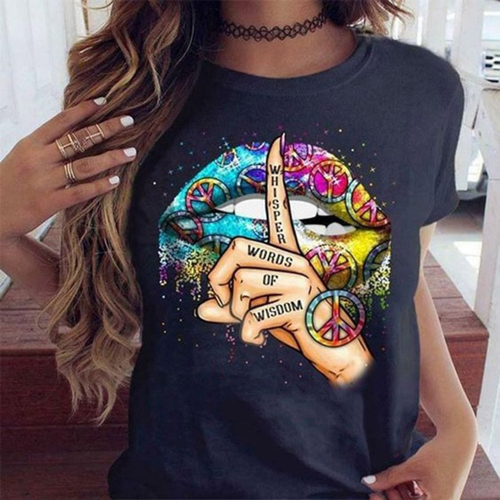 Watercolor Lips Graphic Tee – Women's Fashion Top