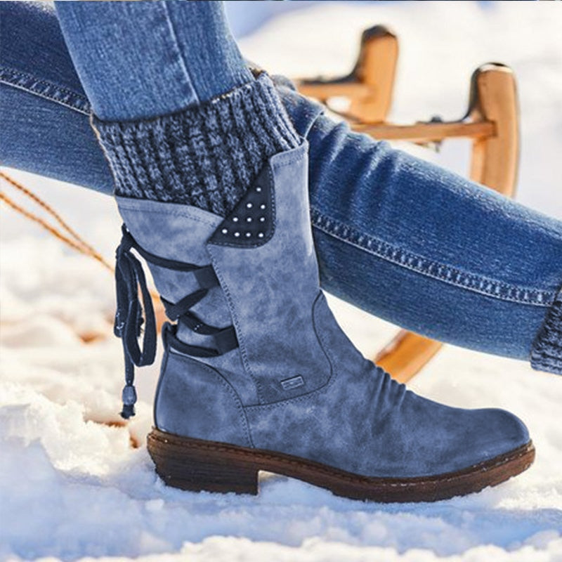 Women Winter Mid-Calf Boot Flock Winter Shoes Ladies Fashion Snow Boots Shoes Thigh High Suede Warm