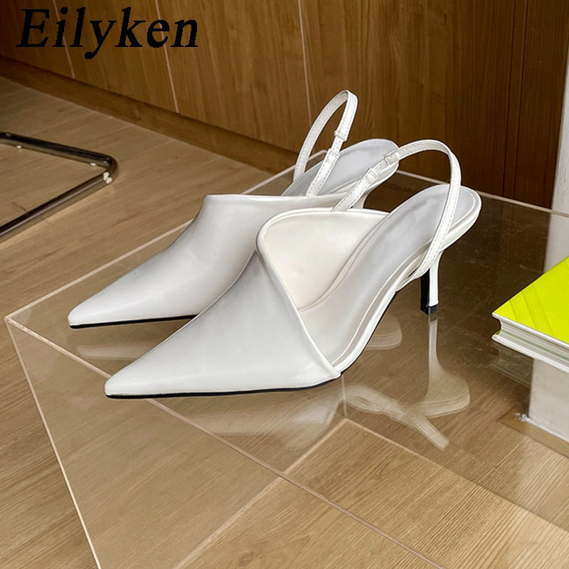 Spring New Women Slingback Pumps Sandals Pointed Toe Slip On Thin High Heel Ladies Elegant Shoes Sanda