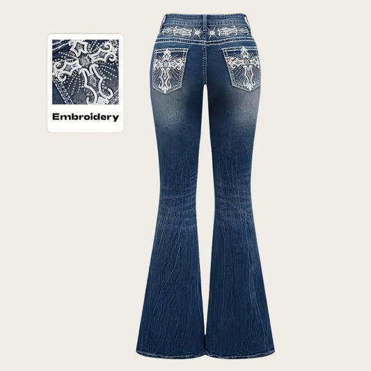 Vintage Embroidered Rhinestone Flare Jeans – Women's Bootcut Denim