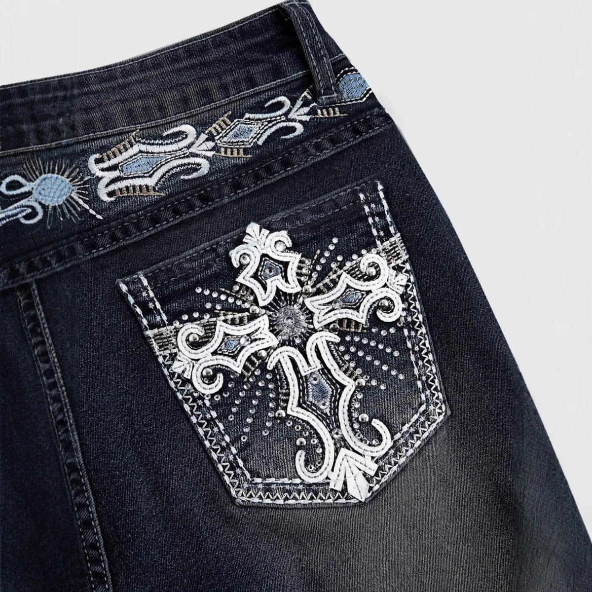 Vintage Embroidered Rhinestone Flare Jeans – Women's Bootcut Denim