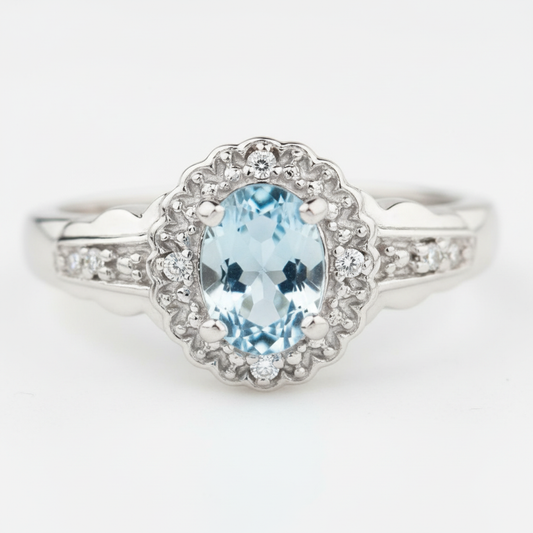 Aquamarine Halo Ring