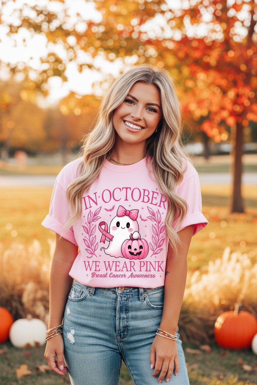 In October We Wear Pink T-Shirt lifestyle photo