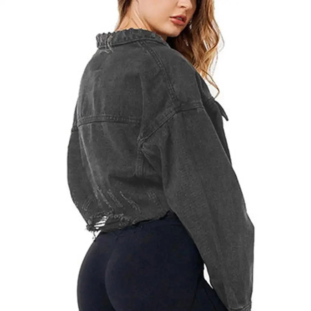 Vintage Ripped Puff Sleeve Denim Jacket – Women's Streetwear