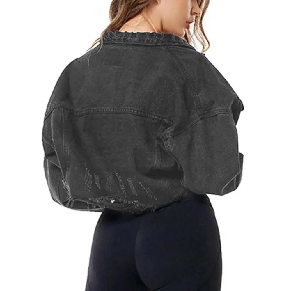 Vintage Ripped Puff Sleeve Denim Jacket – Women's Streetwear