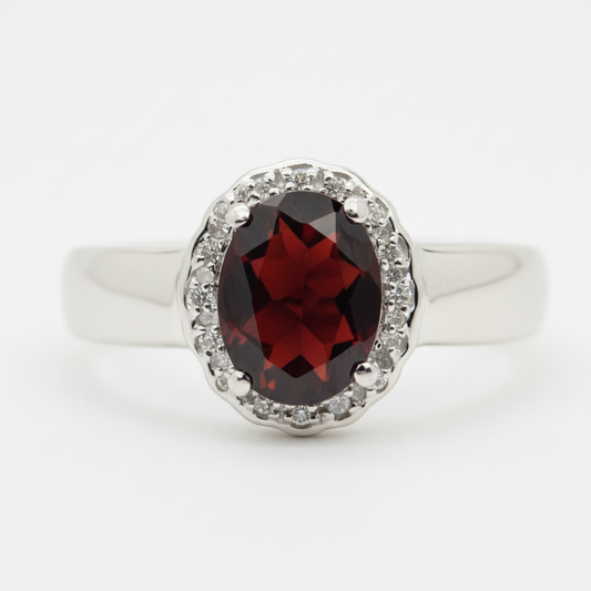 Oval Garnet Halo Ring