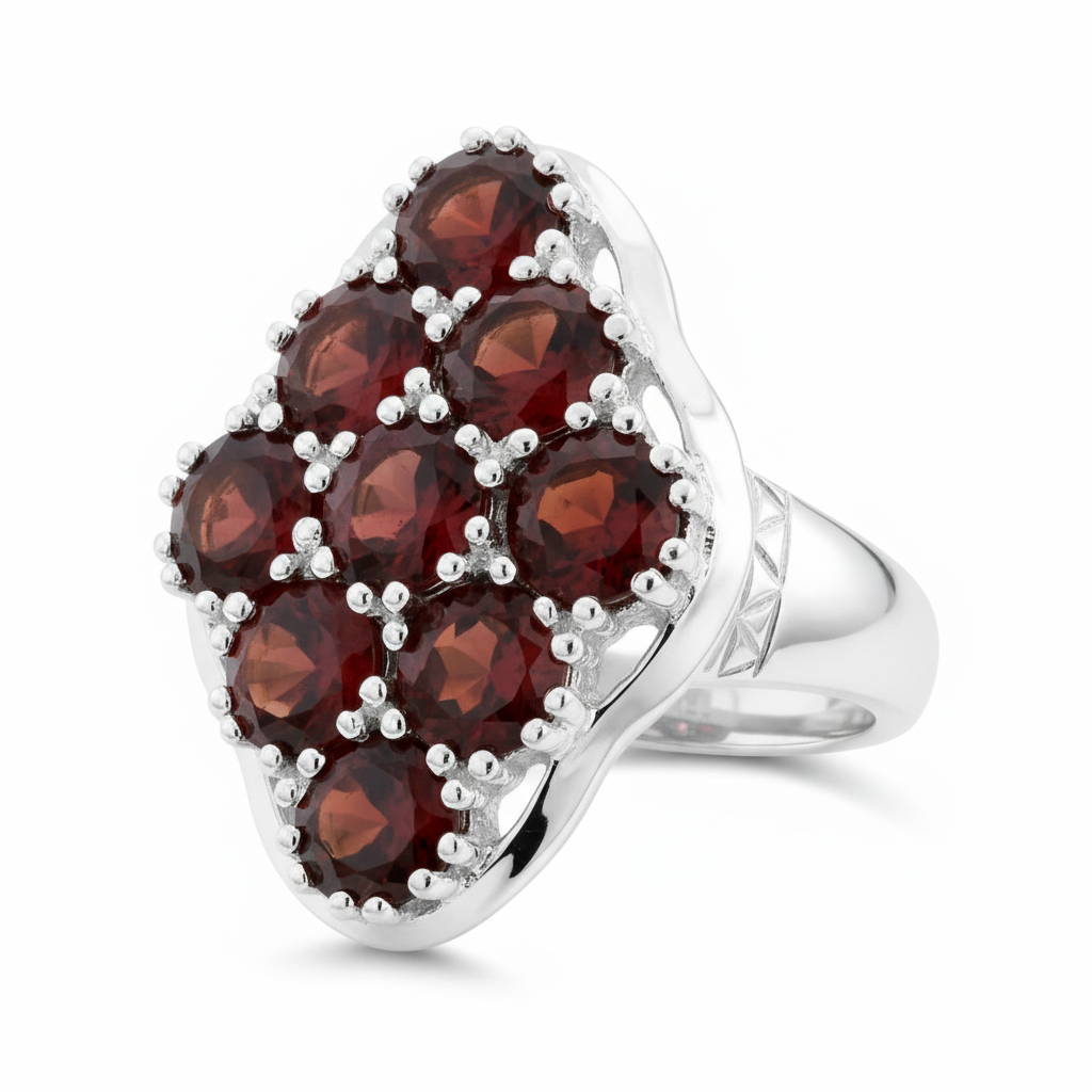 Sterling Silver 9-Garnet Cluster Ring